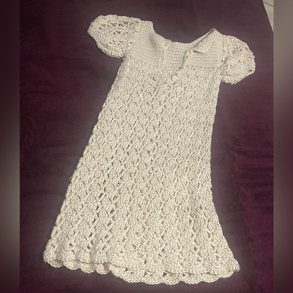Charming Cream Crochet Kids Dress